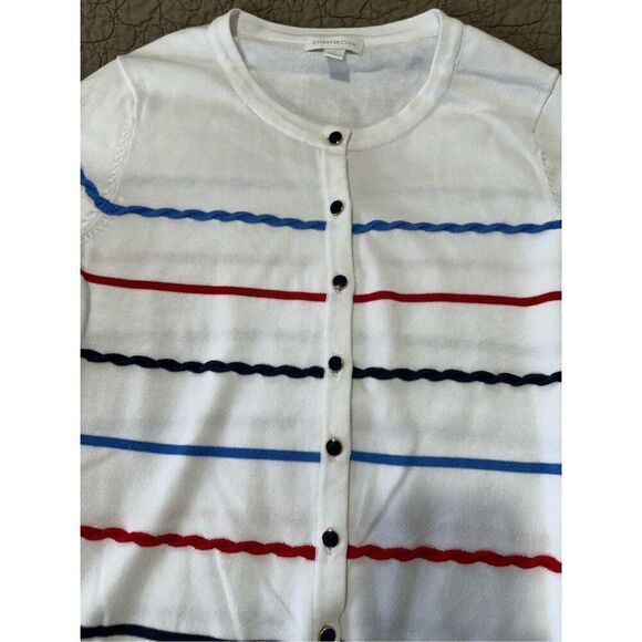 Charter club white sweater with  blue, red and black stripes Sz S  A735 - Picture 2 of 5
